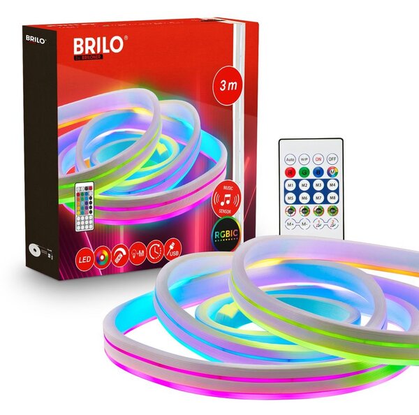 BRI 2368036 RGBIC USB NEON LED pásek Flexible 3m 8W dálk.ovládání + USB - BRILONER