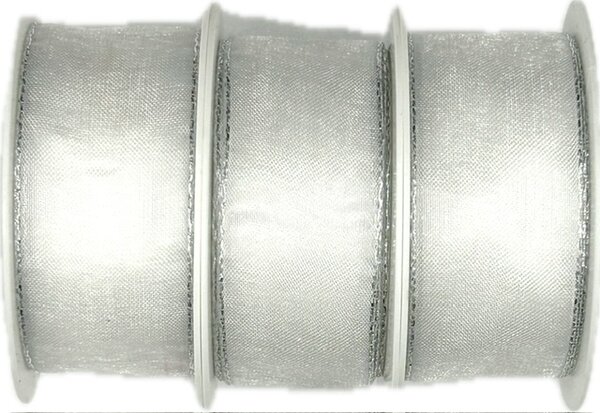 3x Stuha taftová BASIC WHITE SILVER bílá 3x (25mm x 3m)