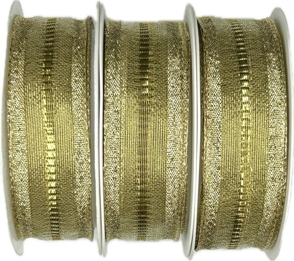 3x Stuha zlatá OUTDOOR GOLD LINE lurexová průsvitná 3x (25mm x 2m)