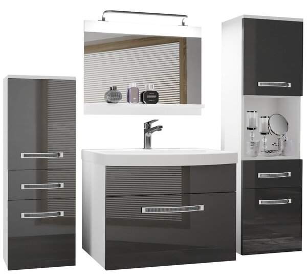 Koupelnový nábytek Belini Premium Full Version šedý lesk + umyvadlo + zrcadlo + LED osvětlení Glamour 83