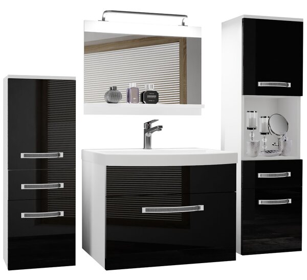 Koupelnový nábytek Belini Premium Full Version černý lesk + umyvadlo + zrcadlo + LED osvětlení Glamour 82
