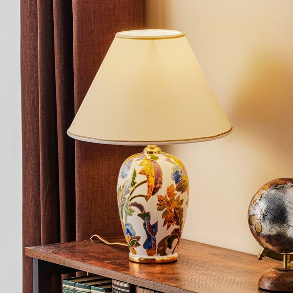 Austrolux Stolní lampa Damasco se zlatem 24 karátů, Ø 30 cm, Vícebarevná, Obývací pokoj / jídelna, Keramika