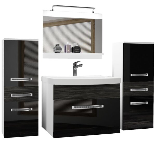 Koupelnový nábytek Belini Premium Full Version černý lesk / královský eben + umyvadlo + zrcadlo + LED osvětlení Glamour 75