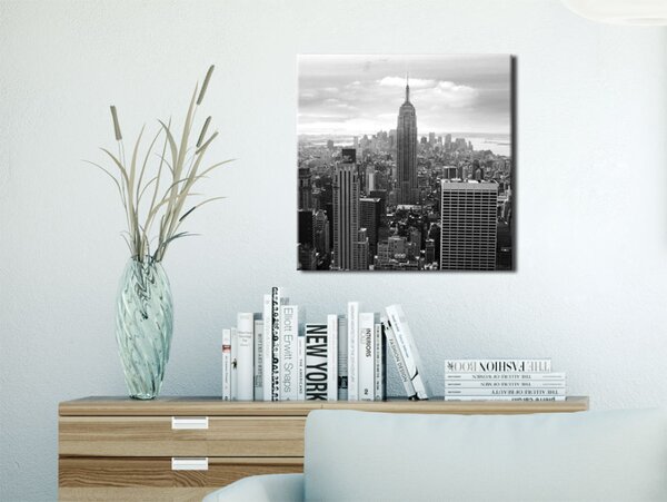 Obraz Srdce New Yorku (1-dílný) - černobílý panorama s mrakodrapy