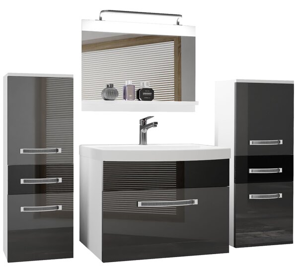 Koupelnový nábytek Belini Premium Full Version šedý lesk / černý lesk + umyvadlo + zrcadlo + LED osvětlení Glamour 69