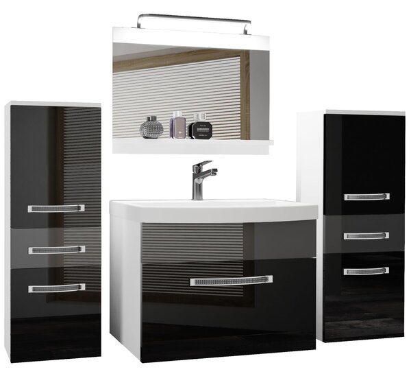 Koupelnový nábytek Belini Premium Full Version černý lesk / šedý lesk + umyvadlo + zrcadlo + LED osvětlení Glamour 68