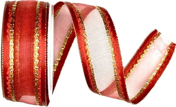 Stuha organzová MONDAN RUBY RED červená PREMIUM 25mm x 2m (13,-Kč/m)