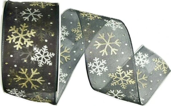 Stuha vánoční ICE STAR BLACK černá 40mm x 3m (13,-Kč/m)