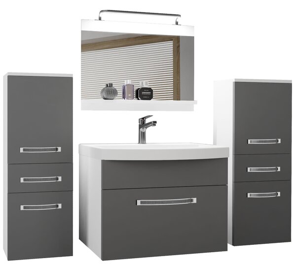 Koupelnový nábytek Belini Premium Full Version šedý mat + umyvadlo + zrcadlo + LED osvětlení Glamour 60