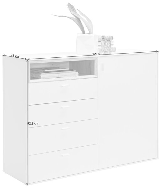 KOMODA, bílá, barvy dubu, 121/92,8/43 cm Hom`in - Široké komody