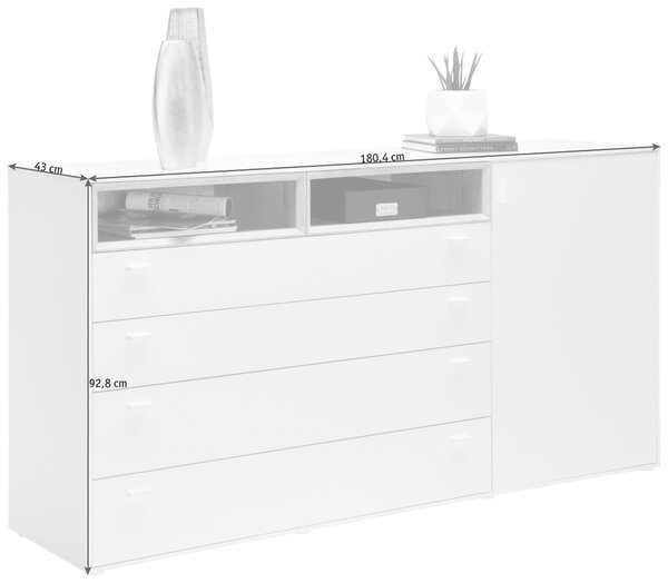 KOMODA, bílá, barvy dubu, 180,4/92,8/43 cm Hom`in - Široké komody
