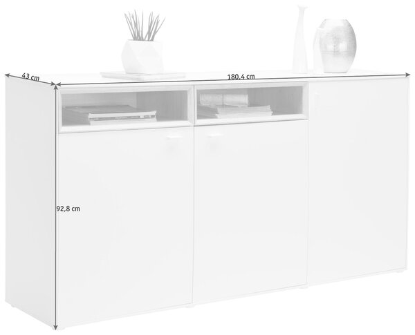 KOMODA, bílá, barvy dubu, 180,4/92,8/43 cm Hom`in - Široké komody