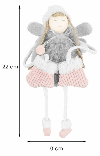 Anděl s šedými křídly 22cm, vánoční dekorace