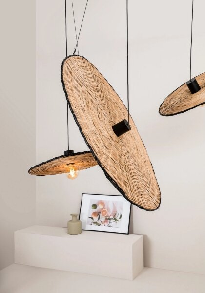 FARO 68590-70 - Lustr na lanku COSTAS 1xE27/15W/230V pr. 100 cm černá/ratan