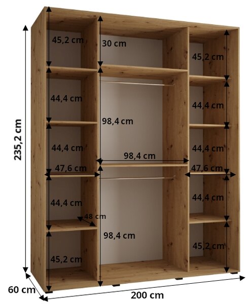 Šatní skříň ASIRI 12 - 200/60 cm, černá / zlatá