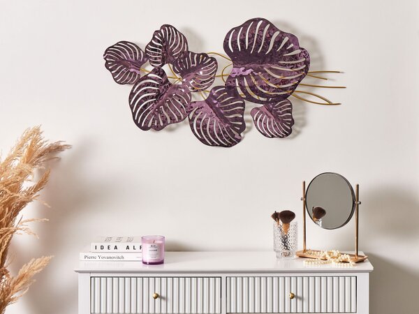 Závěsná ozdoba List HOLMIUM Kov 50 cm Purpurová