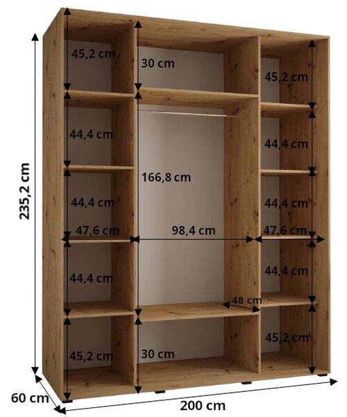 Šatní skříň ASIRI 12 - 200/60 cm, černá / zlatá