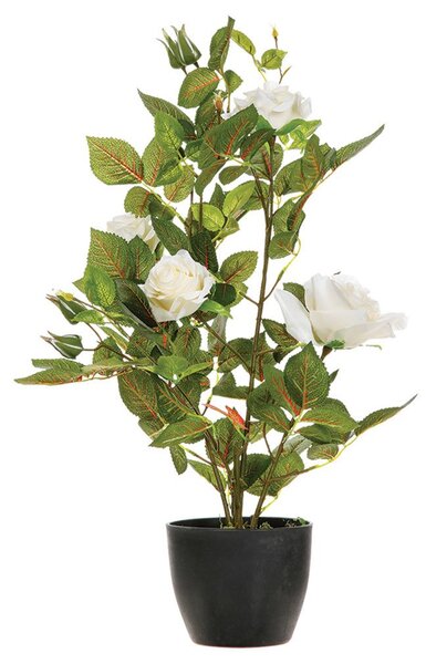 Umělá dekorativní rostlina bílá růže v květináči, 50 cm