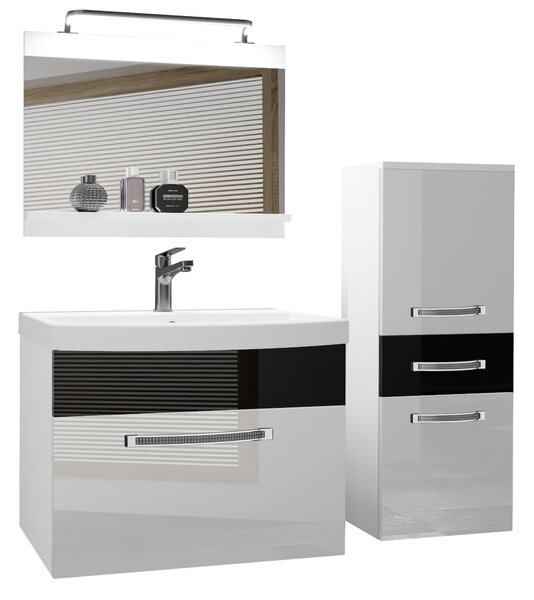 Koupelnový nábytek Belini Premium Full Version bílý lesk / černý lesk + umyvadlo + zrcadlo + LED osvětlení Glamour 27
