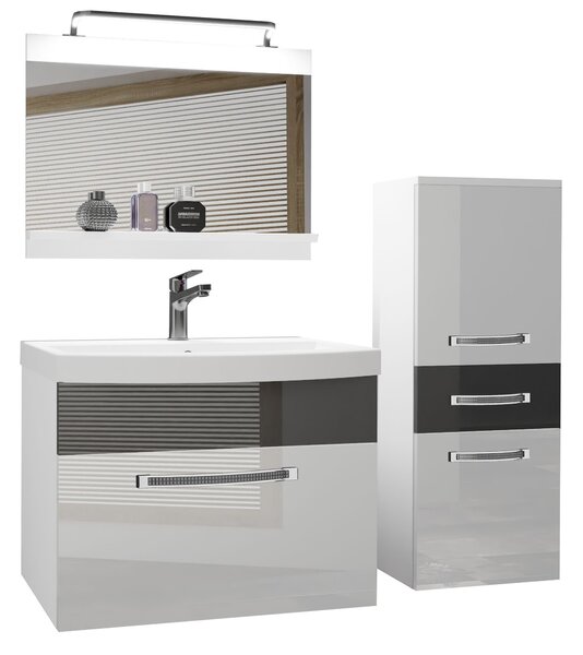 Koupelnový nábytek Belini Premium Full Version bílý lesk / šedý lesk + umyvadlo + zrcadlo + LED osvětlení Glamour 28