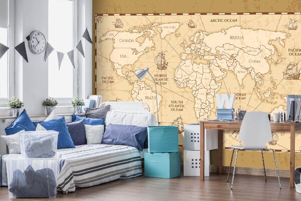 DIMEX | Vliesová fototapeta Vintage mapa světa MS-5-1501 | 375 x 250 cm| bílá, hnědá