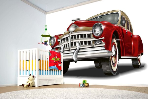 DIMEX | Vliesová fototapeta Maska retro automobilu MS-5-2197 | 375 x 250 cm| červená, bílá, metalická, hnědá