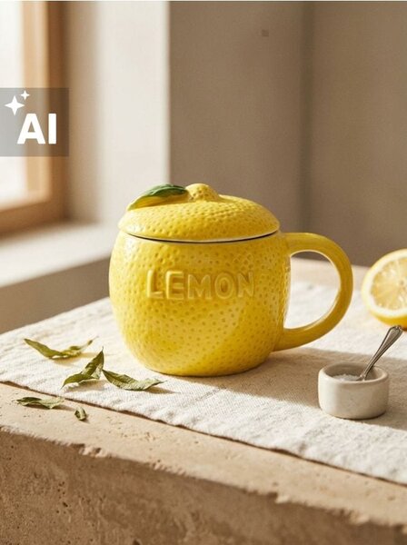 Sinsay - Hrnek s motivem citronu s víčkem - žlutá