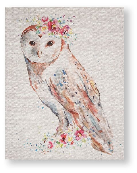 Bezrámový obraz 105388, Watercolour Floral Owl, Sova, Wall Art