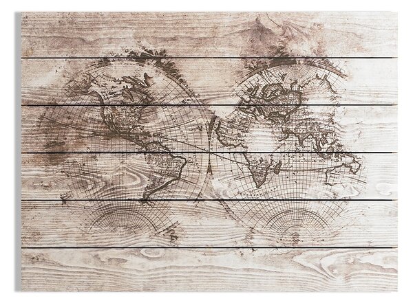 Obraz - tisk na dřevě 105391, Wood World Map, Mapa světa, Wall Art, Graham & Brown
