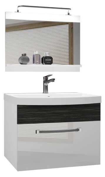 Koupelnový nábytek Belini Premium Full Version bílý lesk / královský eben + umyvadlo + zrcadlo + LED osvětlení Glamour 16