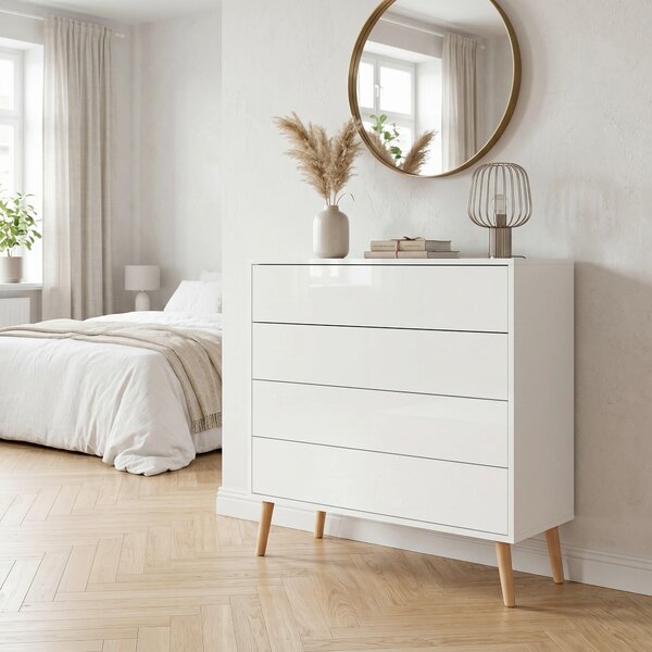 KOMODA, bílá, vysoce lesklá bílá, 79/86/33 cm MID.YOU - Komody na nožičkách, Online Only