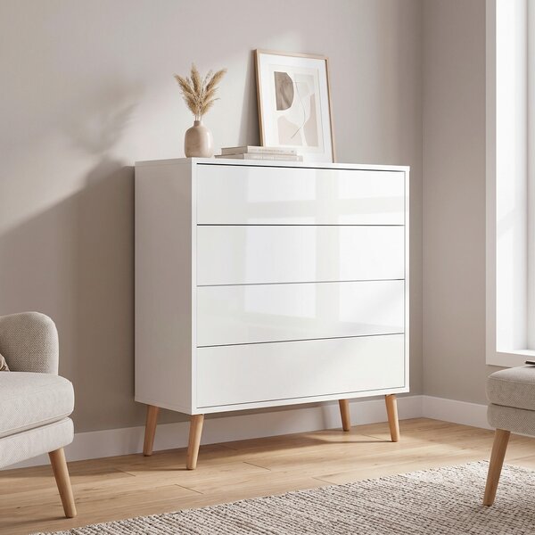 KOMODA, bílá, vysoce lesklá bílá, 79/86/33 cm MID.YOU - Komody na nožičkách, Online Only
