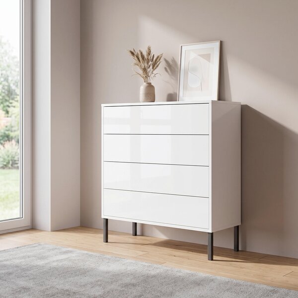 KOMODA, bílá, vysoce lesklá bílá, 79/86/33 cm MID.YOU - Komody na nožičkách, Online Only