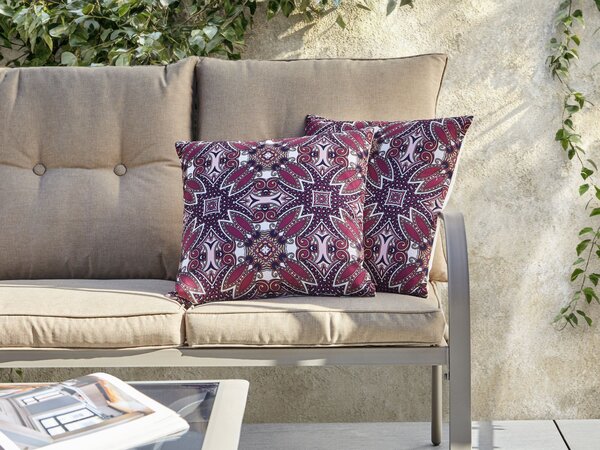 Sada 2 venkovních polštářů MIRAGE Orientální vzor 45 x 45 cm Purpurová