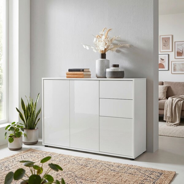 KOMODA, bílá, vysoce lesklá bílá, 105,5/73/33 cm MID.YOU - Široké komody, Online Only