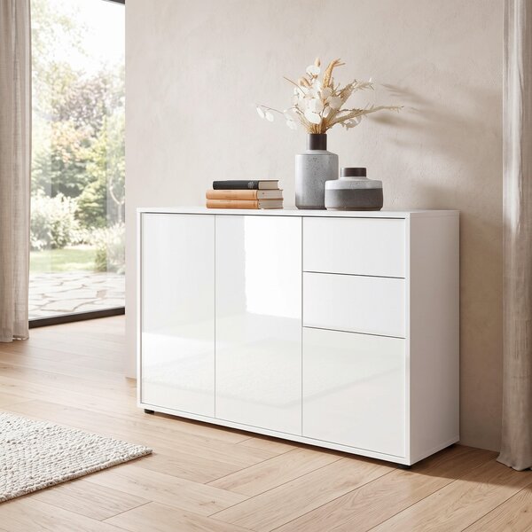 KOMODA, bílá, vysoce lesklá bílá, 105,5/73/33 cm MID.YOU - Široké komody, Online Only