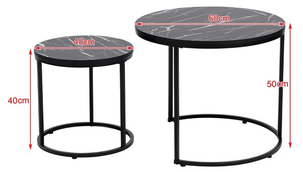 Velaco Set 2 konferenčních stolků TIG-1 60, imitace černého mramoru/černá