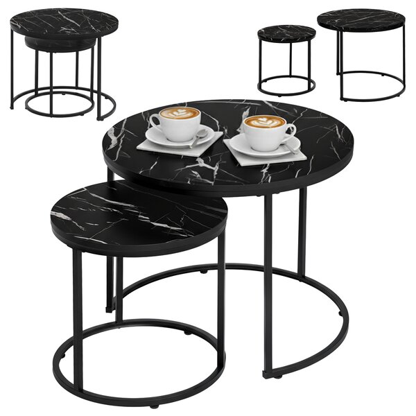 Velaco Set 2 konferenčních stolků TIG-1 60, imitace černého mramoru/černá