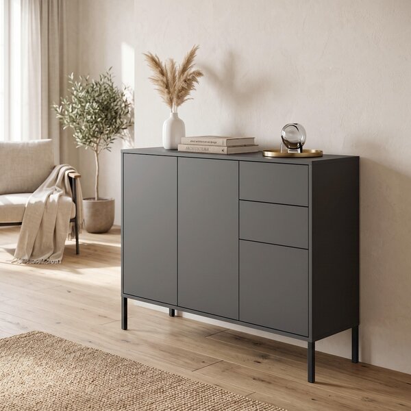 KOMODA, antracitová, 105,5/86/33 cm MID.YOU - Komody na nožičkách, Online Only