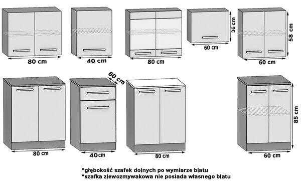 Meble kuchenne JULIA 320 cm białe połysk czarne połysk z