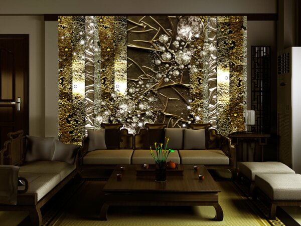 Fototapeta Zlatá variace - abstrakce s zlatě-stříbrnými ornamenty a texturou