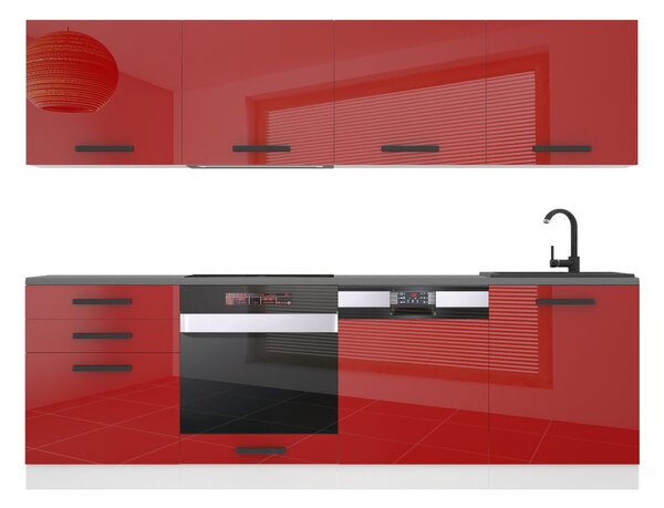 Kuchyňská linka Belini Premium Full Version 240 cm červený lesk s pracovní deskou ALICE