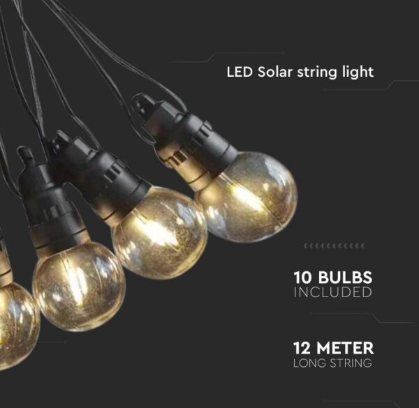 LED Solární řetěz 10xLED/0,5/4,5V 12 m 3000K IP44 + DO