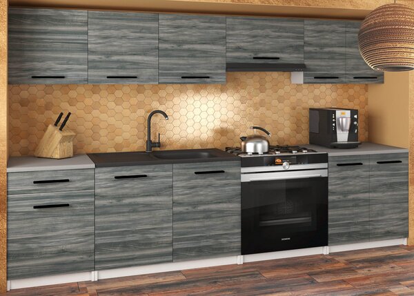 Kuchyňská linka Belini 240 cm šedá antracit Glamour Wood s pracovní deskou Uniqa2