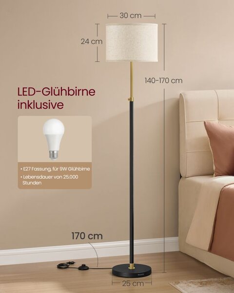 Stojací lampa s nastavitelnou výškou 140 - 170 cm