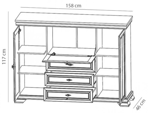 KORA a | komoda KK6P s výklopnými dvířky, zásuvkami a policemi | 158 cm | andersen