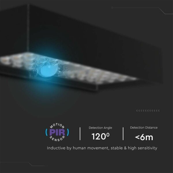 LED Solární nástěnné svítidlo se senzorem LED/6W/3,7V IP65 4000K 3000 mAh černá