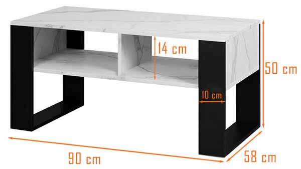 Velaco Konferenční kávový stolek TAB 2 90, imitace bílého mramoru/černá