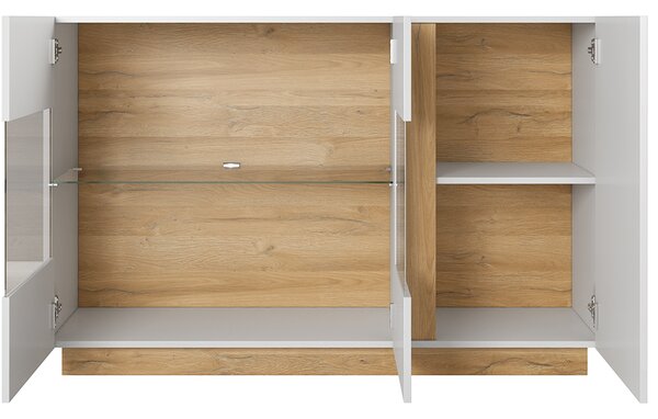Obývací stěna ARCO s komodou | 6 dílů | 138,2 cm + 247,5 cm + 100x60 cm | bílá mat/lesk/dub grandson