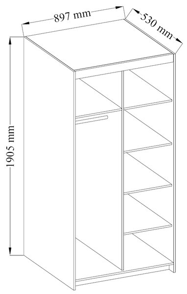 Šatní skříň ELENA 2D + zrcadla | 89,7 cm | bílá